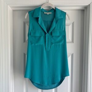 LOFT Turquoise Sleeveless Mixed Media Blouse